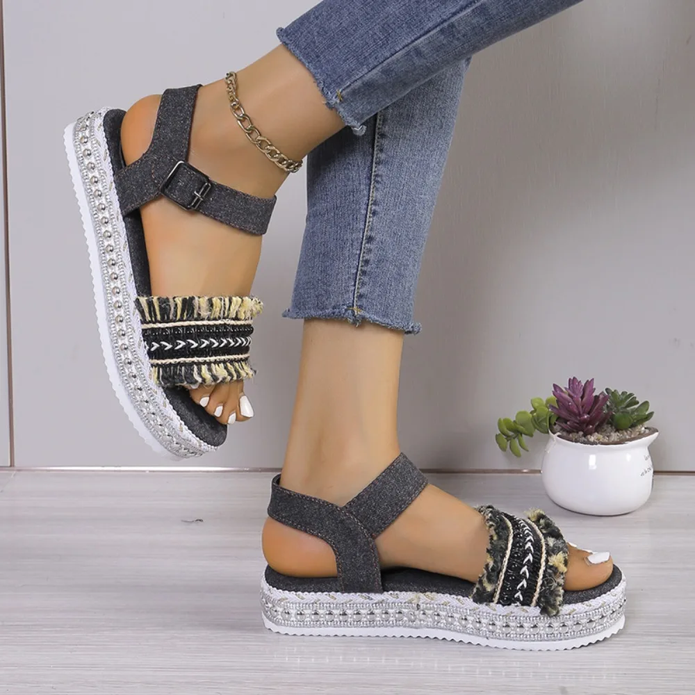 2025 new Summer New Platform Buckle Flat Roman Comfortable Women's Sandals f8f8