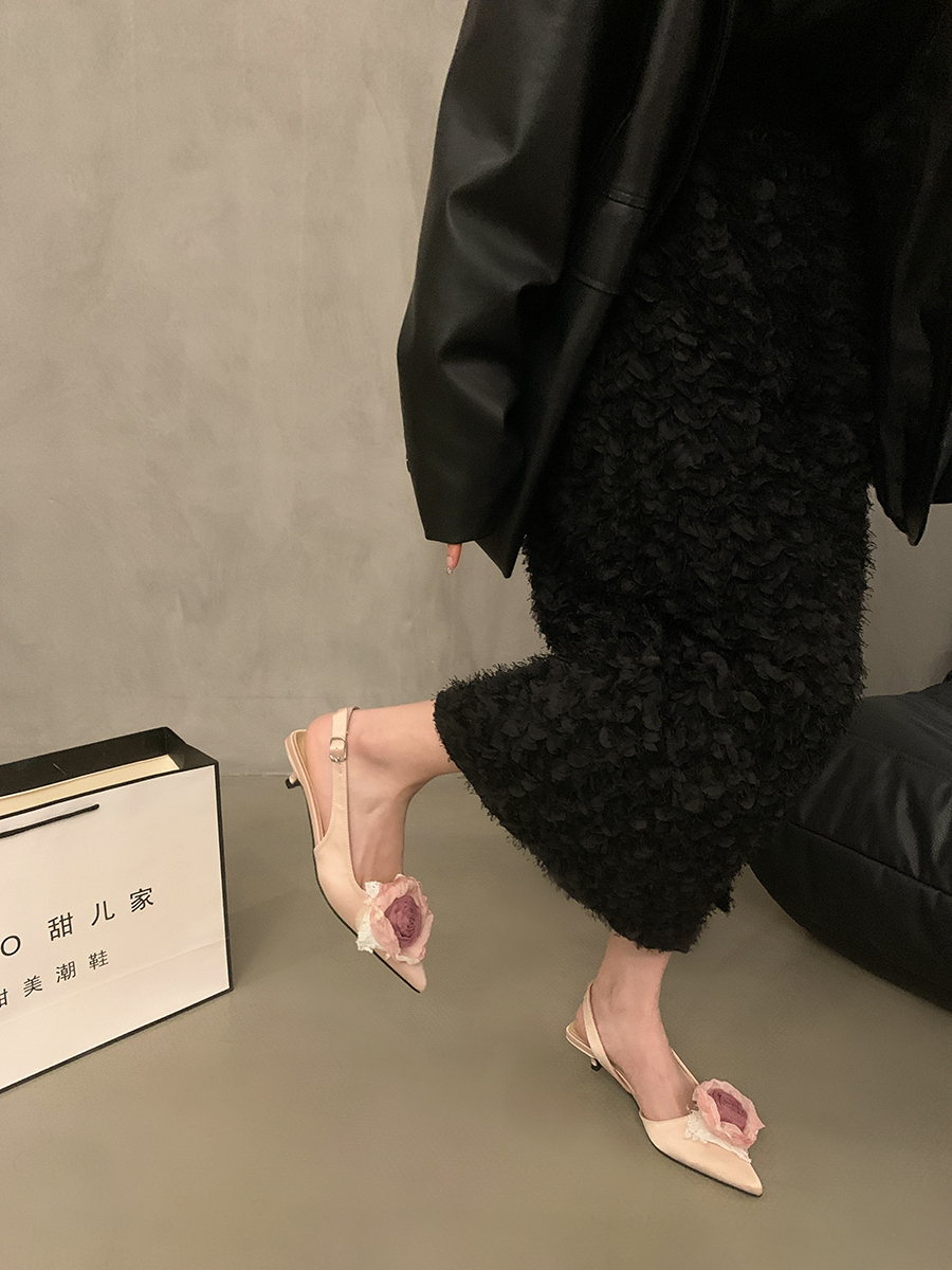 French Fairy Wind Black Baotou Sandals Women's Shoes 2024 New Spring and Summer Design Sense of Small Heel Evening Single Shoes