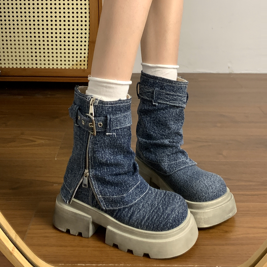 Boots Summer Women Boots-Women Designer Cowboy 2024 Autumn Fashion Lolita Ladies Rock Ankle Fabric Canvas Shoes Wo 0391 -