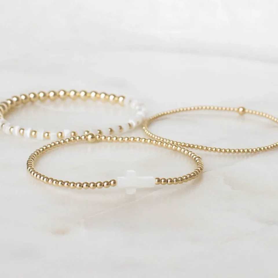 Charm Bracelets Vlen Natural Shell Christian Cross Bracelet Womens Fashion Jewelry 18K Gold Plated Bead Bracelet Beads Pulseras Unprinted Good Product