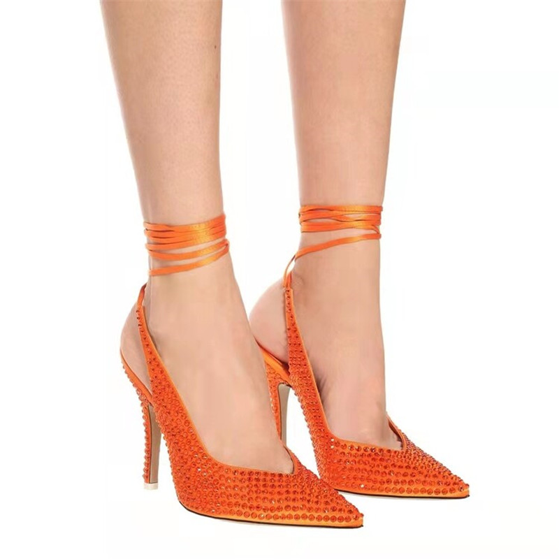 Rhie Summer 10cm high heel sandals women Party Wedding Bride large 36-43 red orange blue satin banquet female shoes 368a
