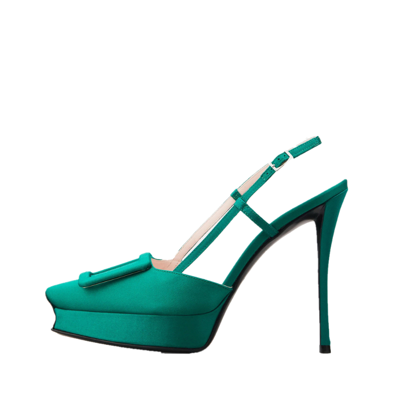 Brand Big Buckle Women Shoes Summer Square-toe Platform Stiletto Shoe Fashion Closed Toe Strap High-Heeled Formal Dress Sandals