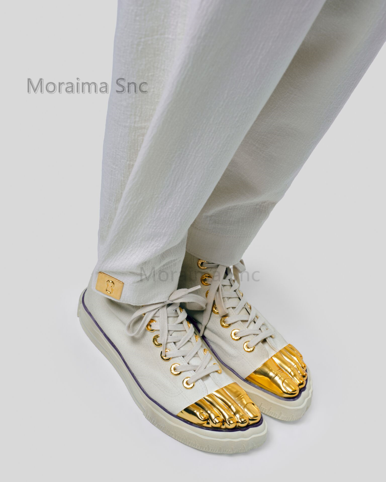 Gold Five Fingers High Top Canvas Shoes for Women White Lace Up Casual Sneakers Flats Sports Banquet Runway Women's Shoes