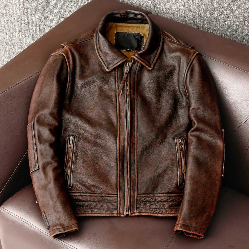 Swallow Tailed Men Leather Jacket Vintage Motorcycle Jackets 100% Cowhide Leather Coat Male Biker Clothing Asian Size S-6XL M697X240913