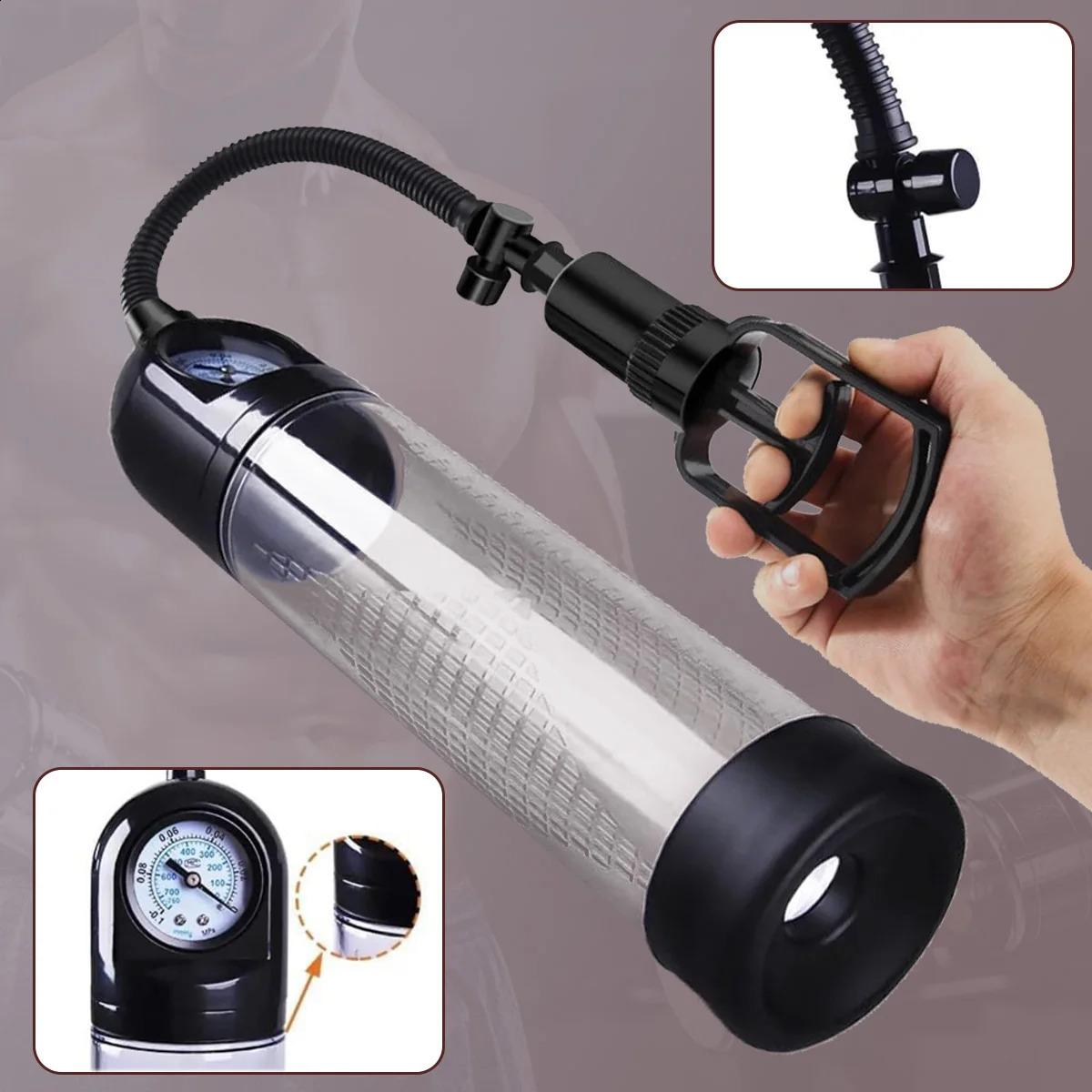 Penis Pump Extender Enlarger for Male Sex Toys Manual Vacuum With Pressure Gauge Training Device Bigger 240711