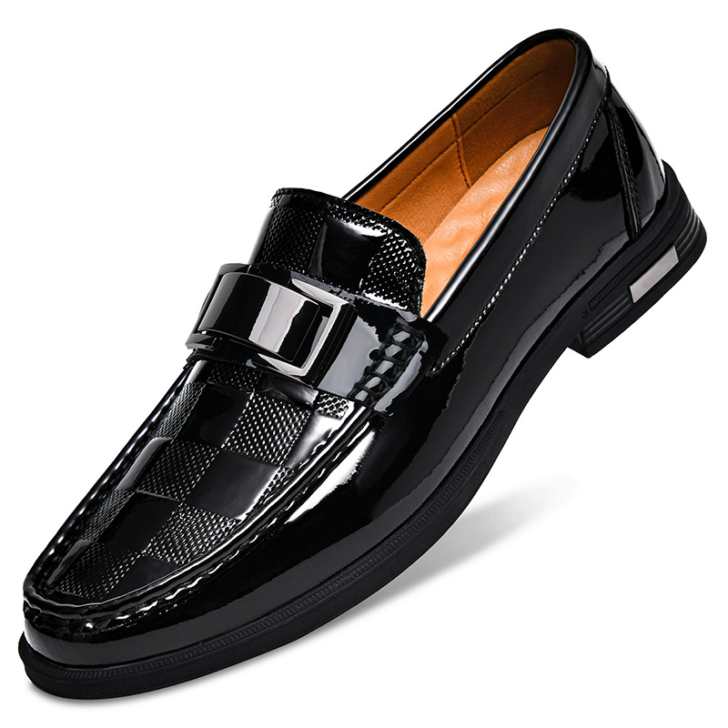2024 European New Shoes for Men Cow Leather Casual Shoes Plaid Print Business Dress Shoes Fashion Slip-on Loafers 38-46
