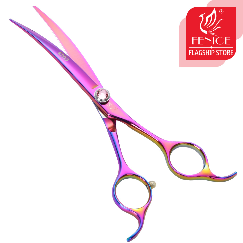 Fenice 6.5 inch Professional Pet Grooming Scissors Cat Dog Hair Cutting Scissors Curved Shears Animal Pets Scissors Haircut Tool