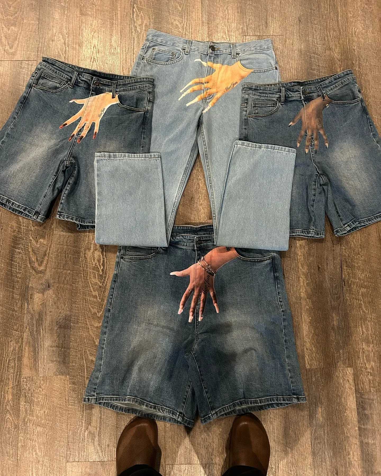 Vintage Blue Baggy Denim Gym Shorts Harajuku Hip Hop Y2K Shorts Pants Mens Graphic Print New Gothic Sweatpants Basketball ShortsX240914