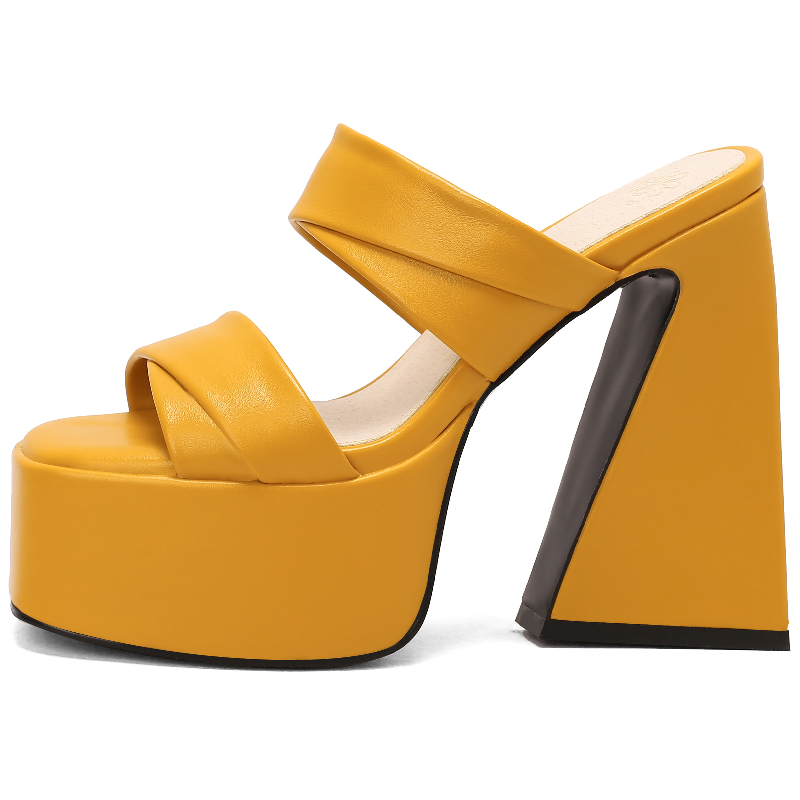 Slippers Gothic Block High Heels Mules Platform Sexy New Summer for Women Green Yellow Sandal Party Fetish Shoes Female 21ad