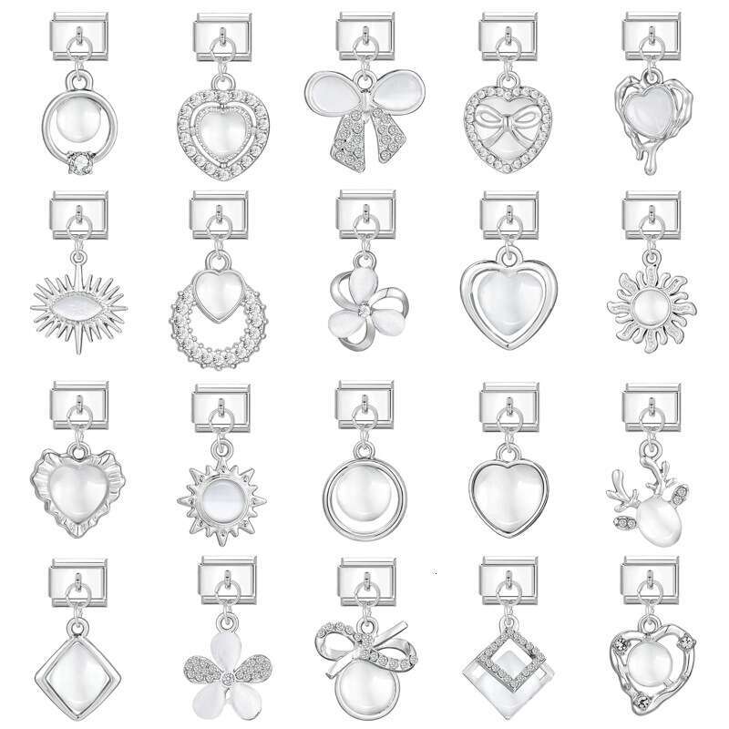 New Women's Gift heart bow with shine stone Pendant Italian Charms Links Bangle Beads Fit 9mm Stainless Steel Bracelet Making DIY For Women Fashi