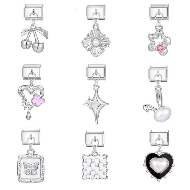 New Women's Gift heart star Pendant Italian Charms Links Bangle Beads Fit 9mm Stainless Steel Bracelet Making DIY For Women Fashion Jewelry