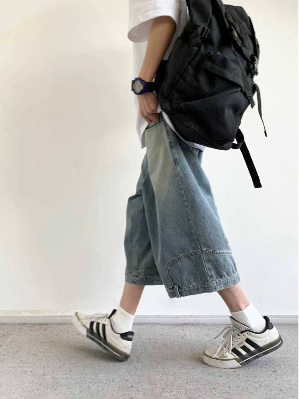 Summer Korean Hip Hop Denim Shorts Men Women Streetwear Skateboard Jeans Preppy Harajuku Casual Cargo Capri Trousers UnisexX240914