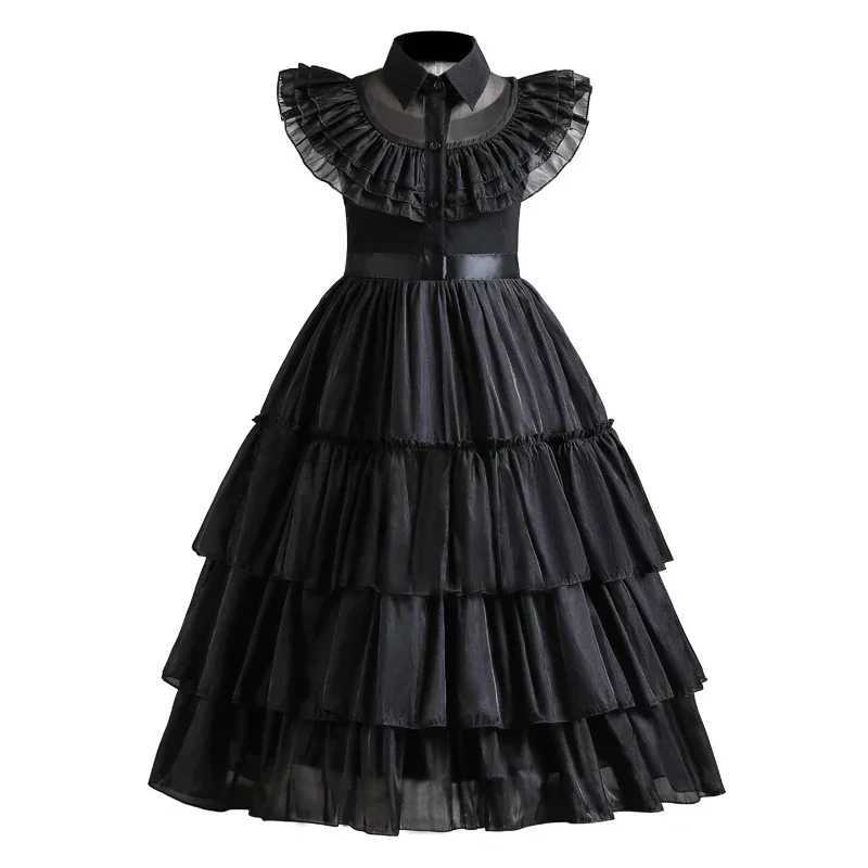 Wednesday 2024 Adams Childrens Clothing Girls Clothing Childrens Halloween Carnival Role Playing Black Gothic Party Costume W240914
