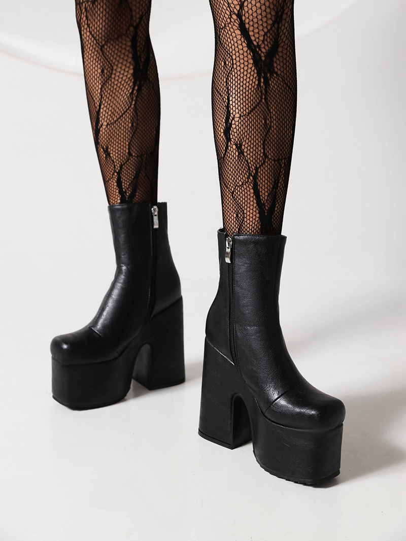 Super High Waterproof Platform Thick Heel High Rise Boots Plush Inner Side Zipper Super High Thick Heel Women's Ankle Boots