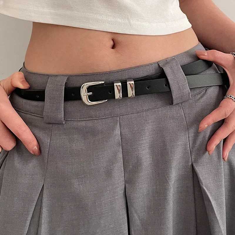 Fashionable Thin Belts for Woman Minimalist Solid Color Versatile Belts Beautiful Silver Color Metal Buckle BeltsX240914