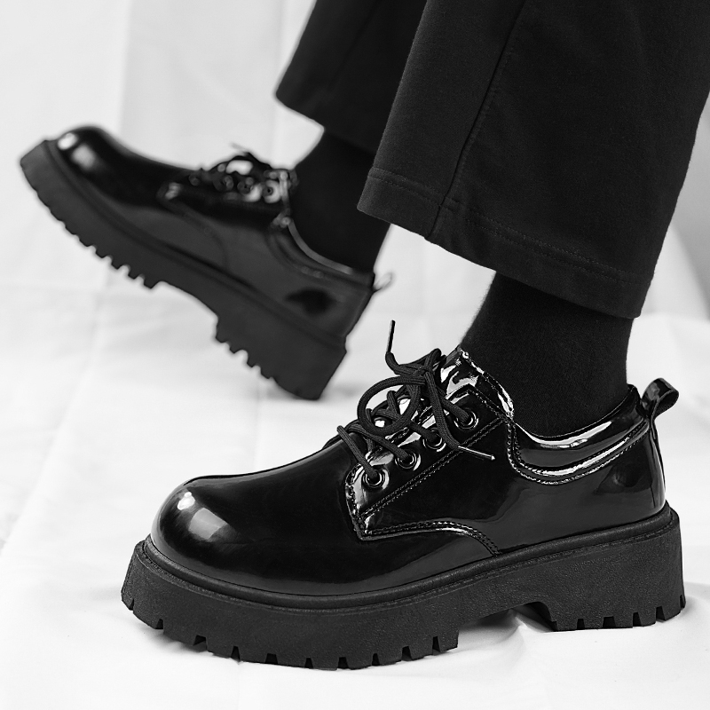 STRONGSHEN Men Patent Leather Shoes Round Toe Casual Platform Business Shoes Fashion Wedding Banquet Party Formal Dress Shoes