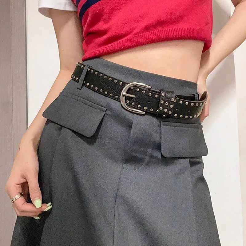 New style rivet black punk style needle buckle belt versatile and high-end for women Y2k belt mens and womens denim beltX240914