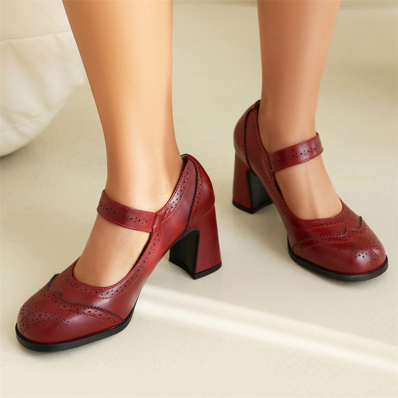 Elegant High Heels Mary Janes Shoes Women Straps Brown Black Heeled Pumps Large Size Office Party Wedding Shoes Ladies Big Size
