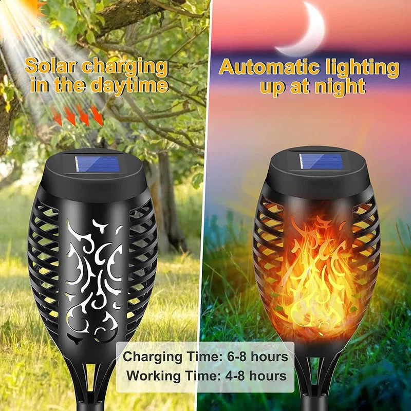 4/2/1Pcs Solar Flame Lights Torch Flickering Light Waterproof Garden Decoration Outdoor Lawn Tiki Led Path Yard Patio Floor Lamp 240910