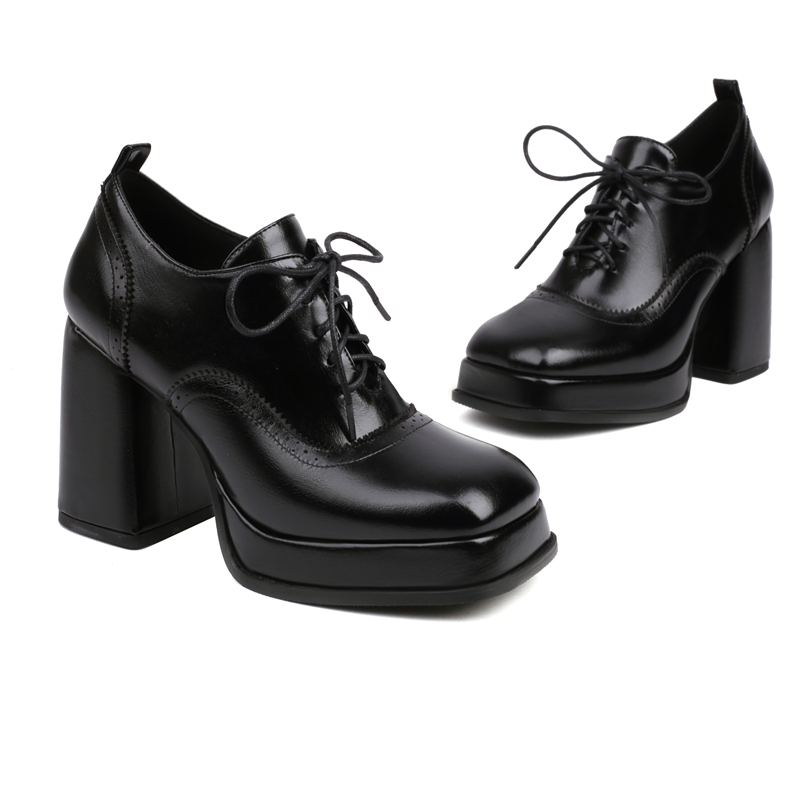 Black Classic New Heeled Women Pumps Oxfords Platform Lace Up High Heels Working Party Wedding Shoes 2024 New Spring Autumn 152d