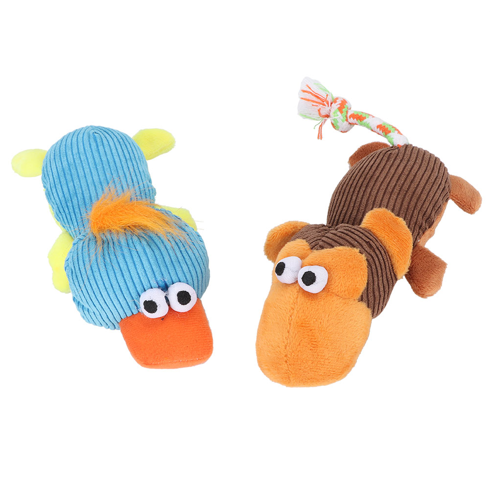 Squeak Chew Toy for Pet Dog, Duck, Monkey Sound Toys, Soft Plush, 2 PCs/Set