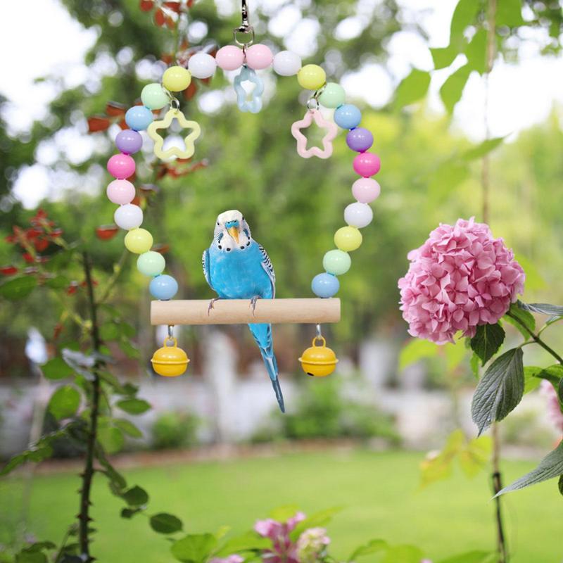 Parrot Swing Toy Birds Perch Hanging Play Stand With Colorful Bell And Beans Birds Lovers Cage Accessories For Bird Supplies
