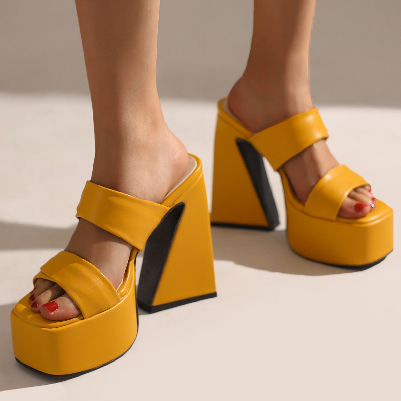 Slippers Gothic Block High Heels Mules Platform Sexy New Summer for Women Green Yellow Sandal Party Fetish Shoes Female 21ad
