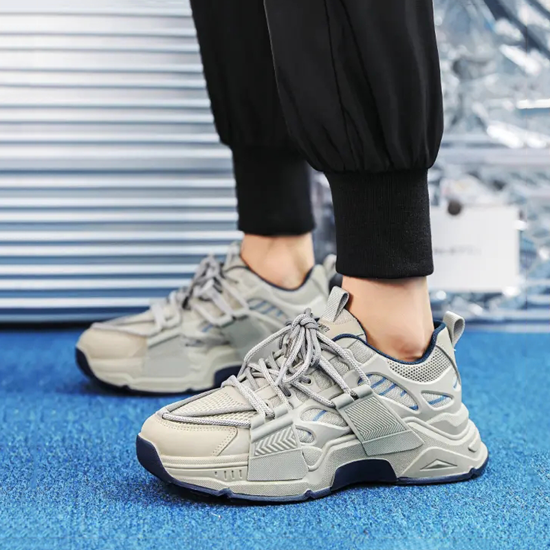 Men's Fashion All-match Daddy Comfortable Breathable Sports Lace-up Wear-resistant Outdoor Mixed Color Casual Shoes