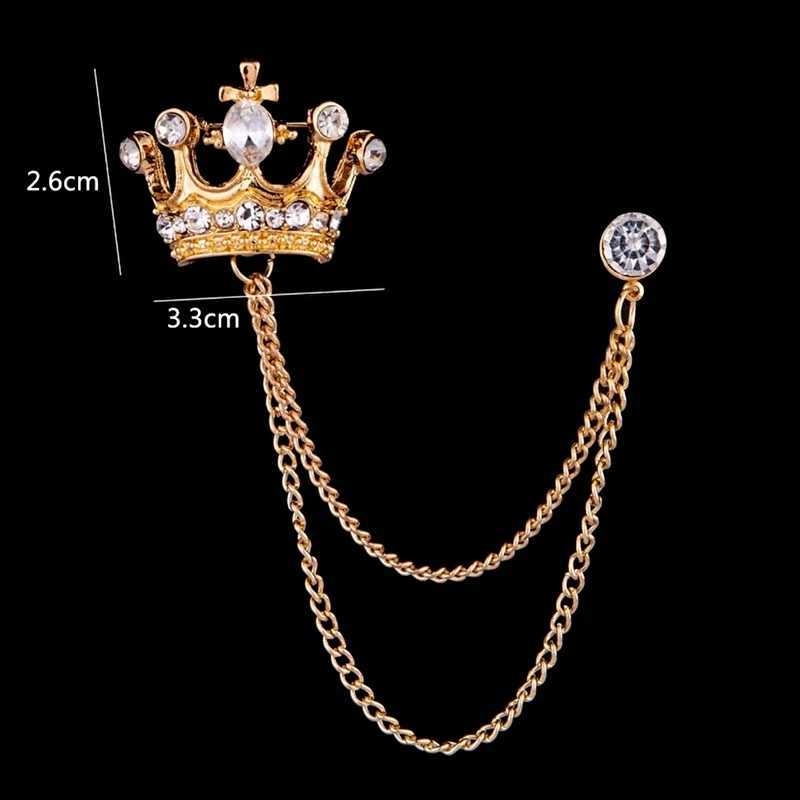 Crown Brooch Korean British Style Chain Crown Brooch Suit Tassel Chain Lapel Pin Badge Retro Men Accessories Wedding BanquetX240914