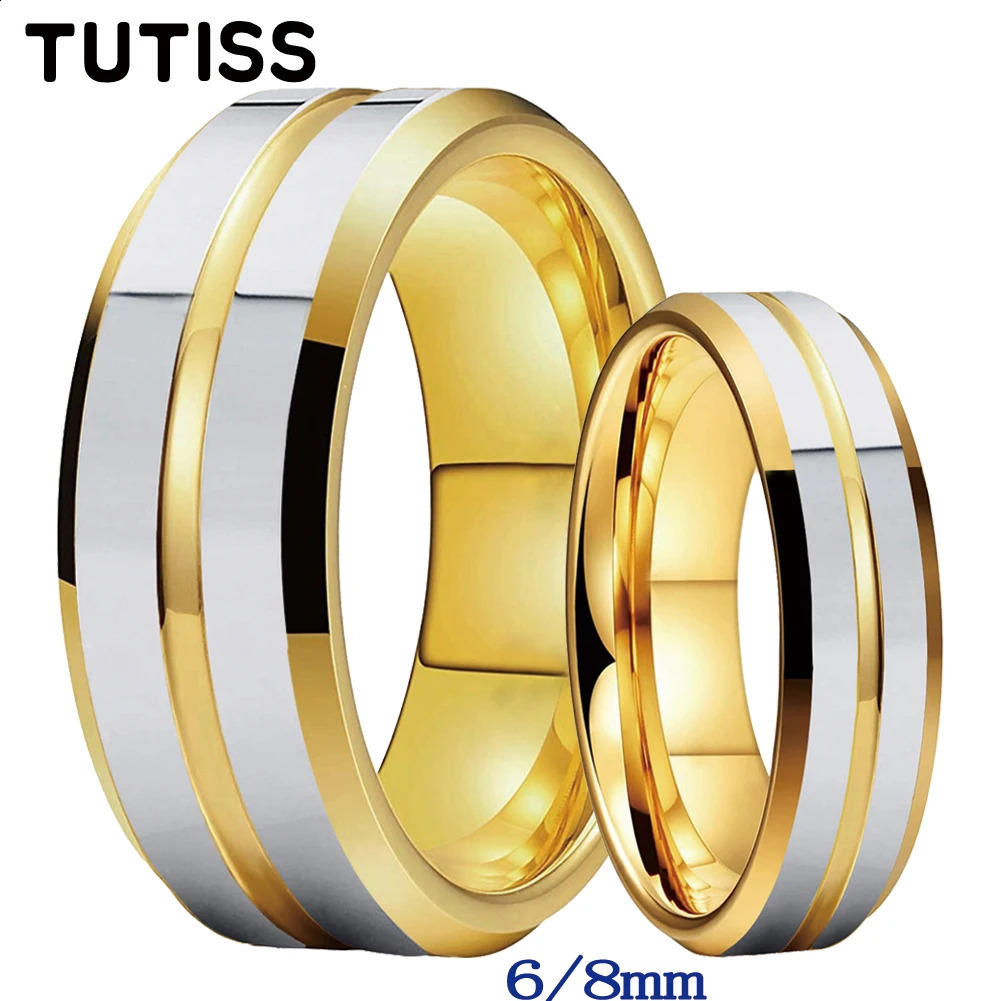 TUTISS 6mm 8mm beautiful couple ring mens shiny tungsten wedding ring center groove beveled edge 240905