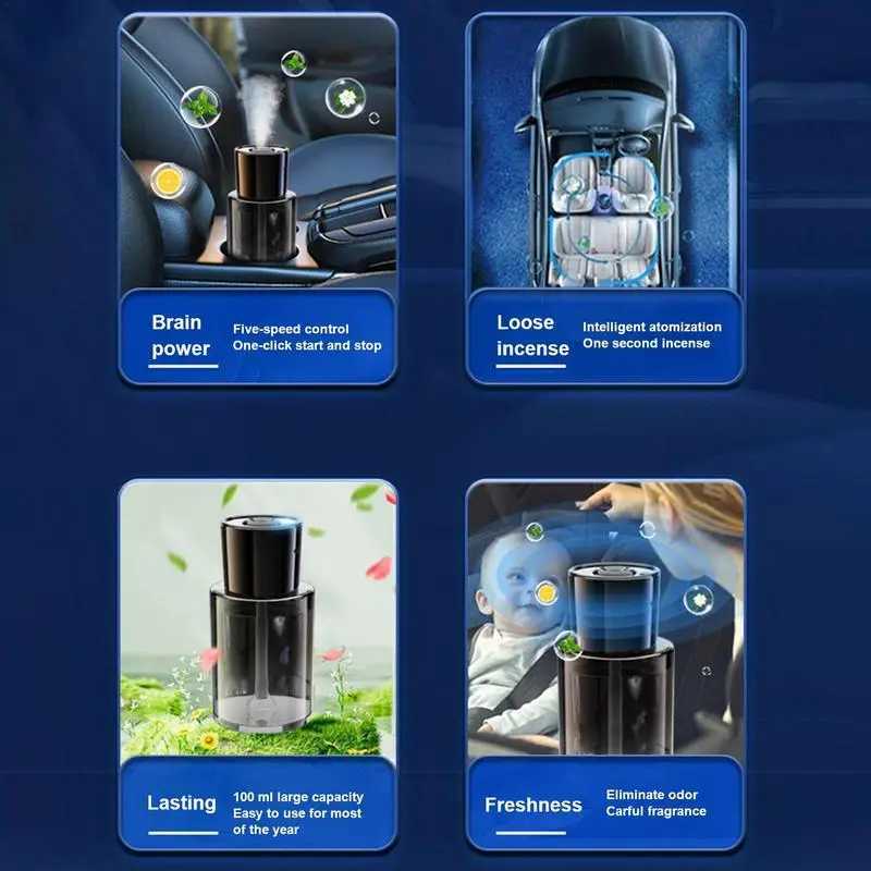 Car Air Freshener Smart Car Air Freshener Diffuser 5 Adjustable Modes 50ml Car Perfume Diffuser Long-lasting Fragrance USB Powered Oil DiffuserL240910