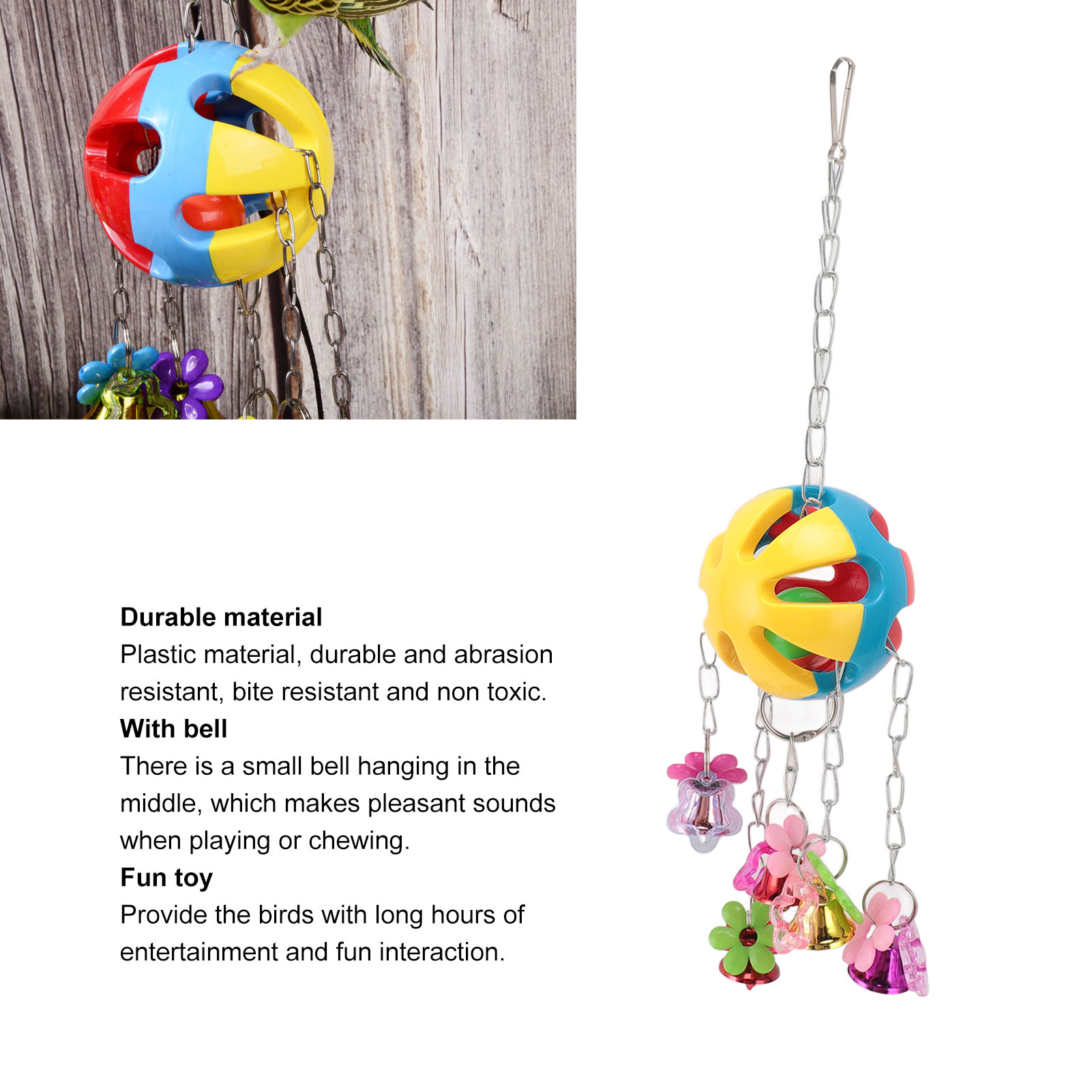 Bite Resistant Plastic Bird Hanging Bell Toys, Anxiety Reduction Cage Toys, Medium and Large Sized Birds