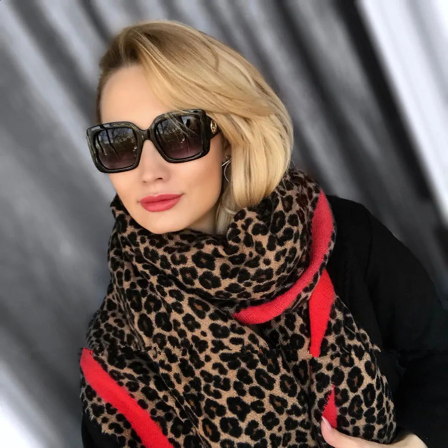 Leo anvi Winter Women Scarf Leopard Fashion Printed Shawl Soft Cashmere Thicken Neck Warm Blanket Scarf echarpe hiver femme 240909
