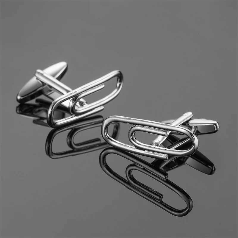 Mens French shirt cufflinks copper material fashionable minimalist clip design paper clip cufflinks jewelry wholesaleX240914