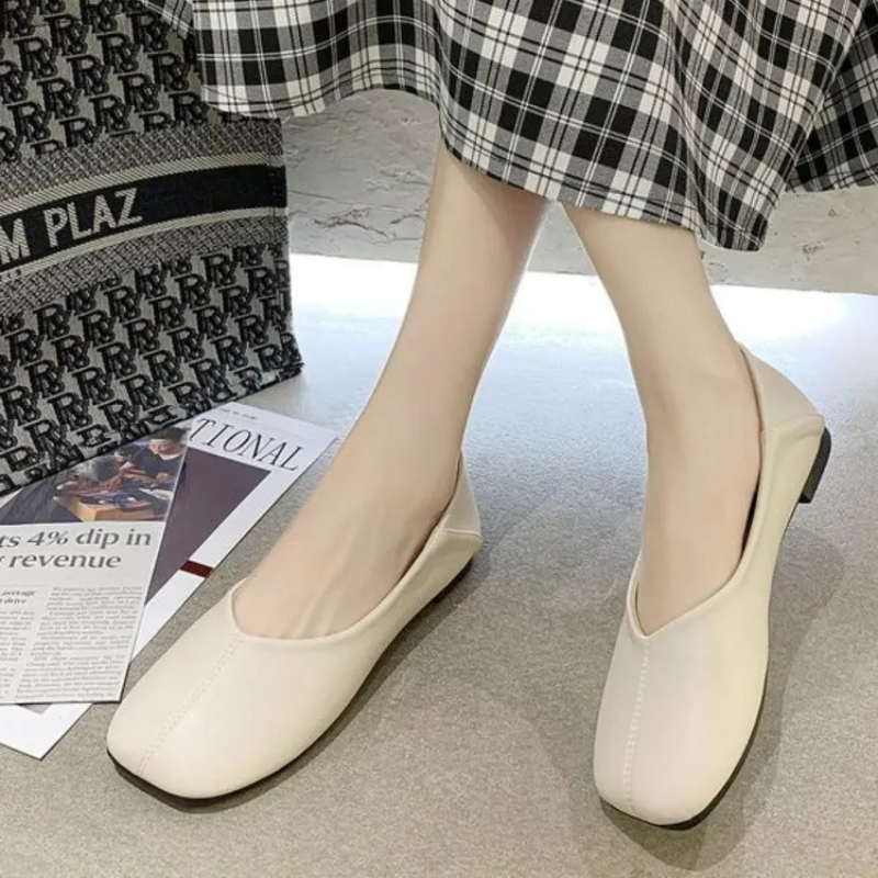 Single Shoe Spring and Autumn New Square Head Shallow Mouth Bean Fashion Two Wear Casual Flat Shoes Women's 3750