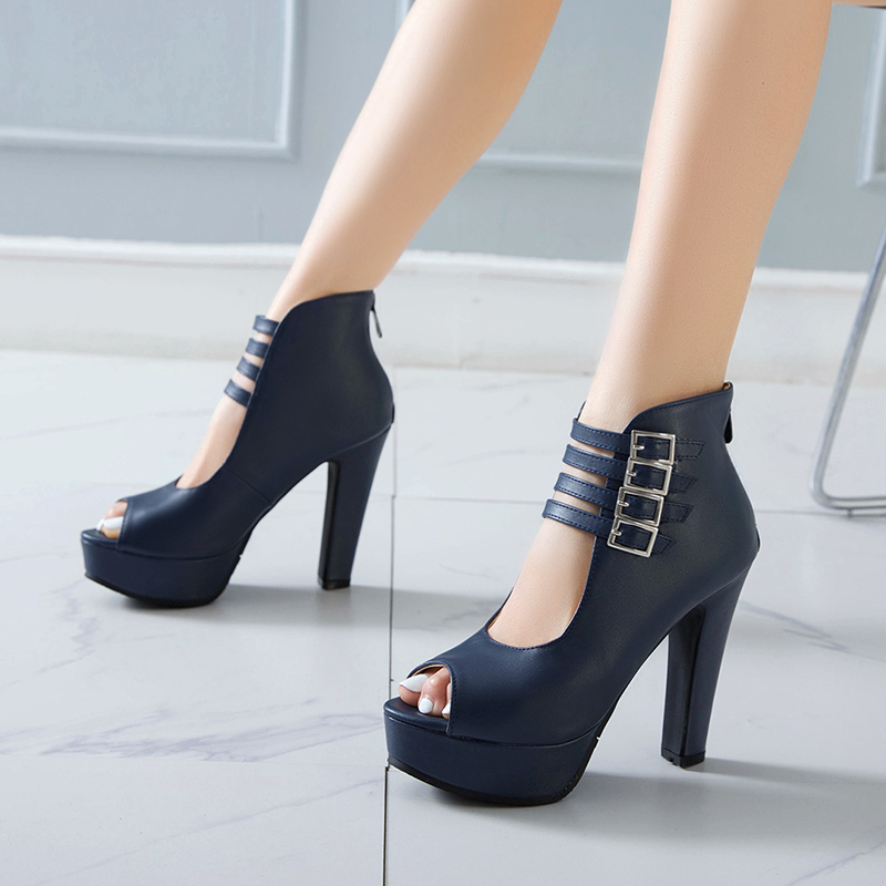 Ankle Summer Boots For Women 2024 Platform Black Red High Heels Short Boot Peep Toe Party Dance Shoes Female Big Size 50 6618