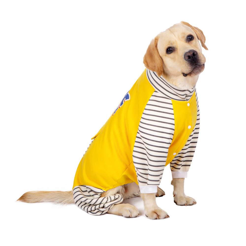 XL-8XL Large Dog Jumpsuit Turtleneck, Warm Plush Lined Dog Pajamas Onesie, Stripe Winter Clothes for Large Dogs Pet Pitbull