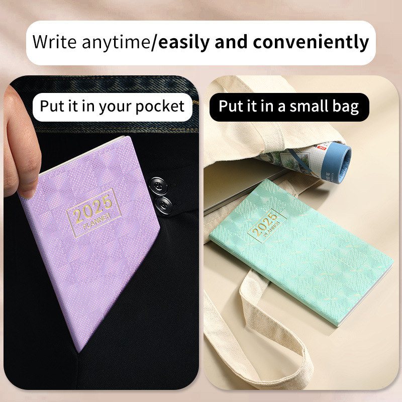 Cross-border laser 2025 a6 English calendar book colorful star color notebook leather thin weekly calendar plan book