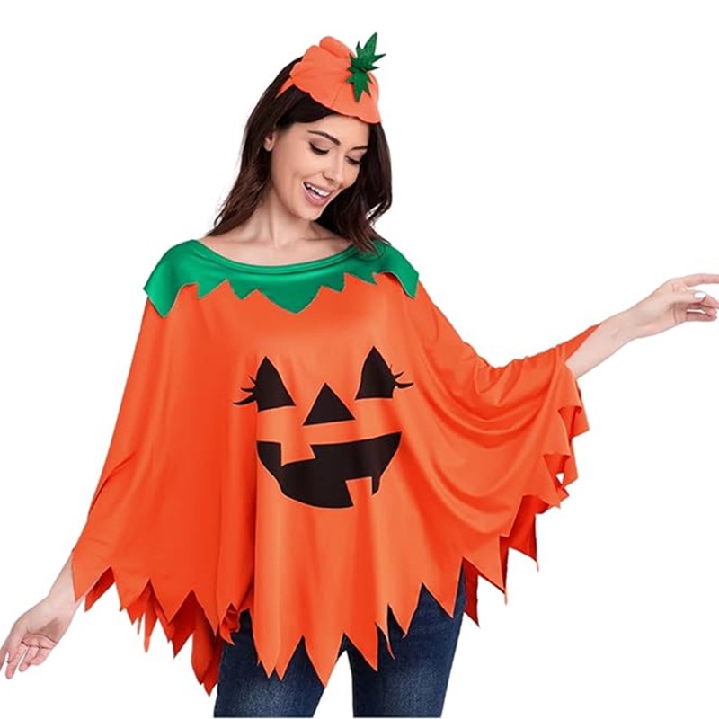 Unisex Halloween Pumpkin Costume 3 Piece Set with Poncho Headband and Candy Bag for All Ages Boys Girls Men Women Multi Style Wholesale