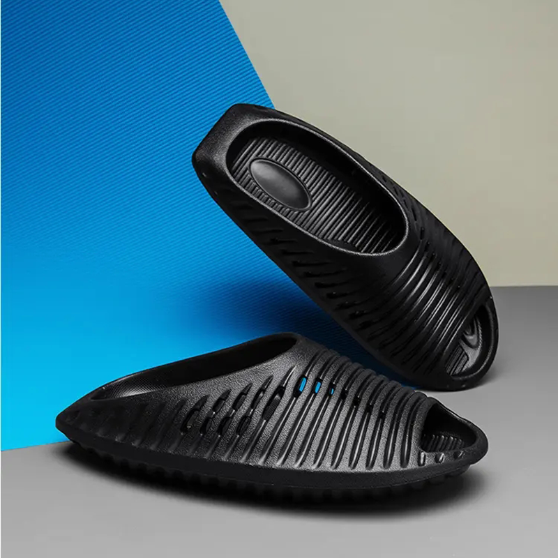 Men's New Open Toe Slippers Fashion Casual Breathable Indoor Slippers Solid Color Soft Wear-resistant Non-slip Male Beach Shoes