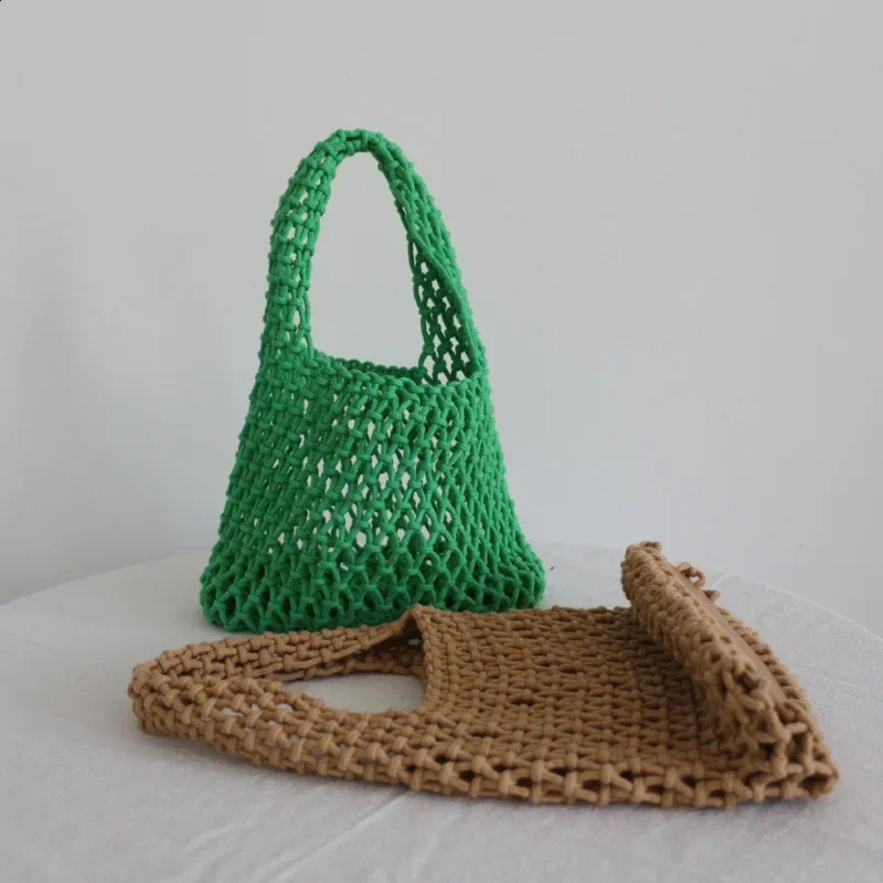 Handmade woven bag Macaron cotton rope hollow handbag handmade 240913
