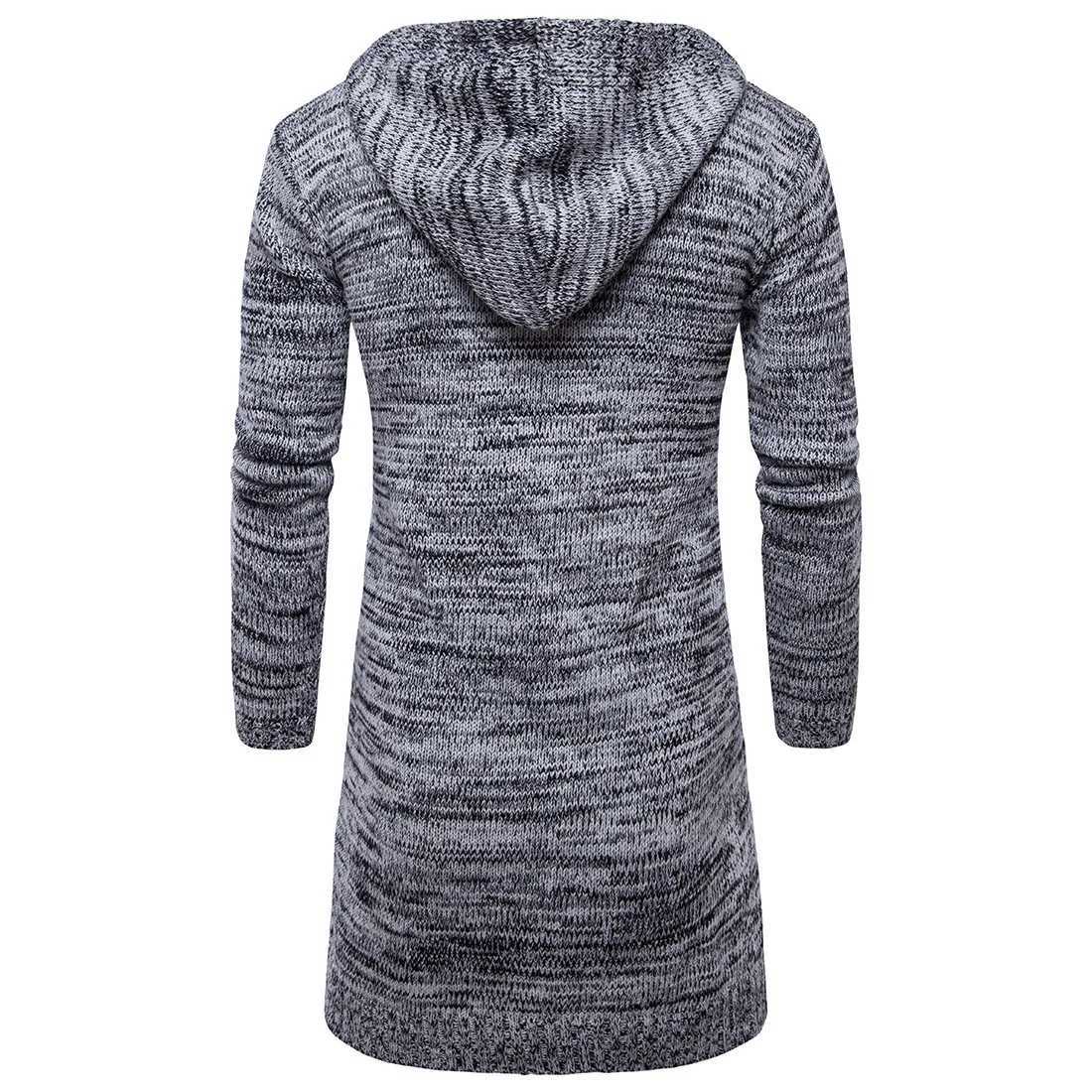 Mens Hooded Knitted SweaterX-Long Sweater Knit Sweater Jackets Solid Color SweatercoatXJ240907