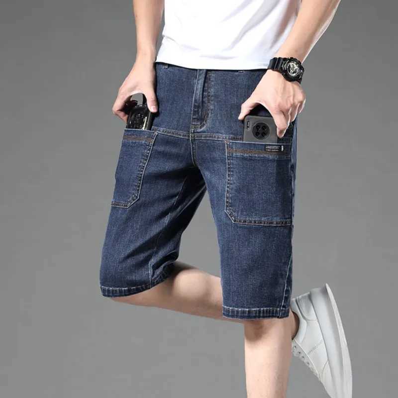 New Design Fashion multi-pocket Thin Denim Shorts Jeans mens Straight Stretch Bermuda Jeans Casual Shorts Pant Dropship BrandX240914
