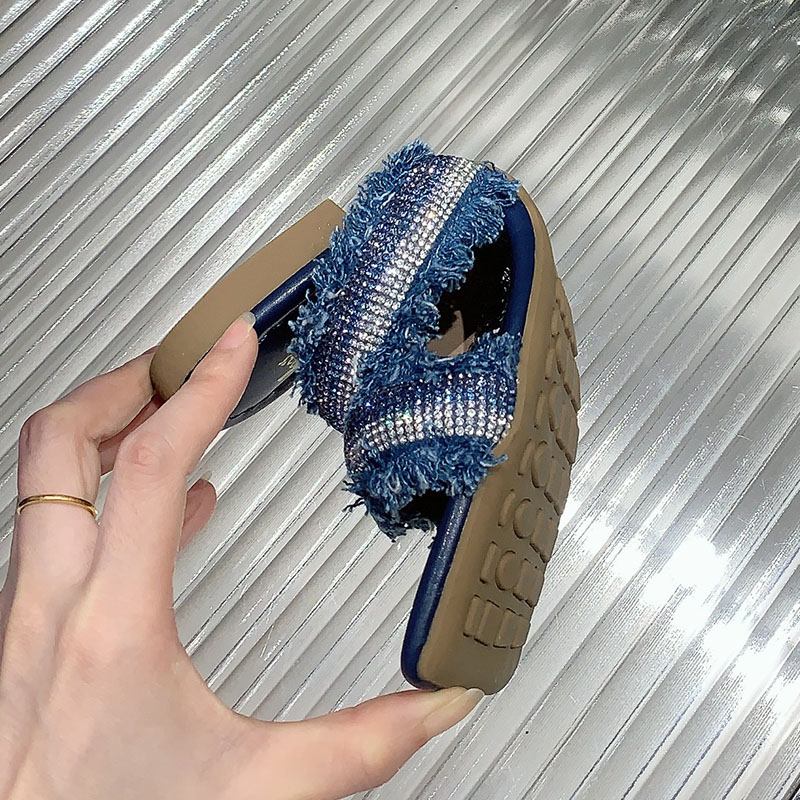 Fashion New Bg Ladies Summer Beach Female Slides Denim Footwear Women Slippers Sandals New Shoes 2024 5195