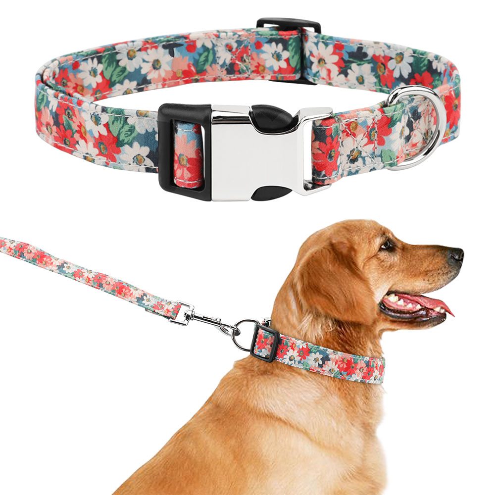 Floral Pattern Girl Dog Collar for Small Medium Large Dogs,Adjustable Puppy and Cats Collar with Metal Buckle Durable Pet Collar
