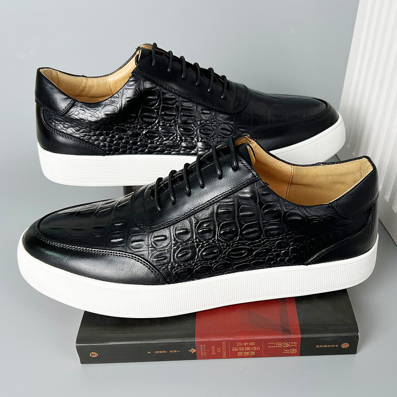 Newest 2023 Autumn Men Genuine Leather Casual Sneakers Lace Up Handmade Crocodile Design Men Daily Leather Footwear Purple