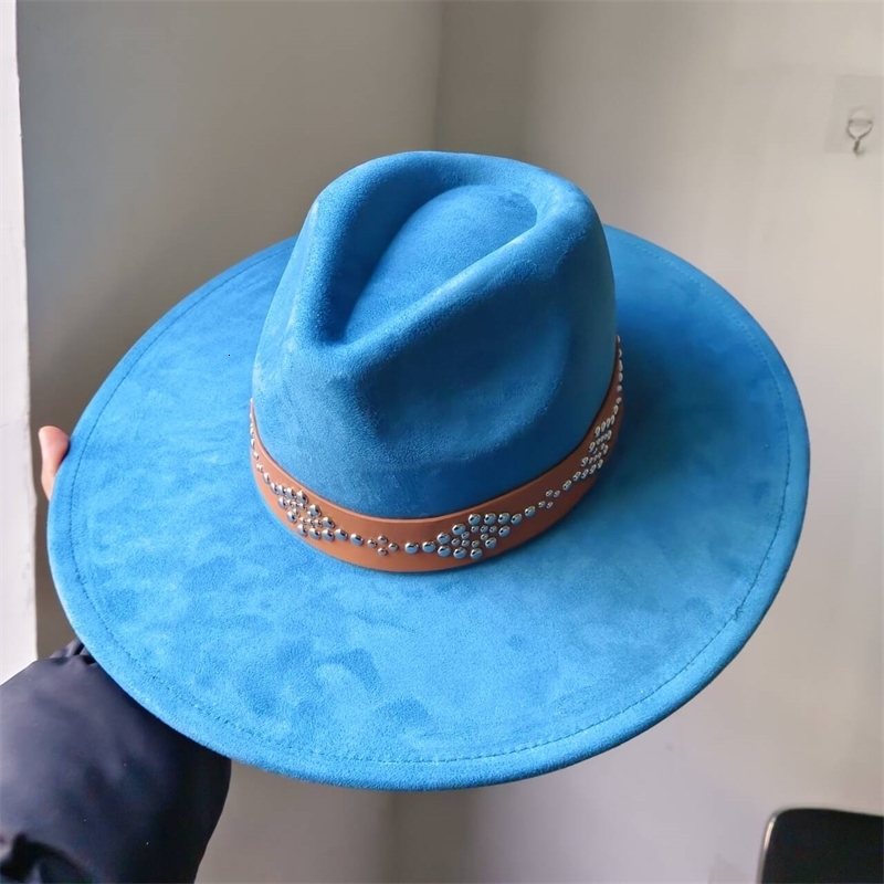 Womens suede 10cm wide Brim Fedora hat Mens autumn and winter felt jazz hat Classic suede Fedora Sombrero 240912
