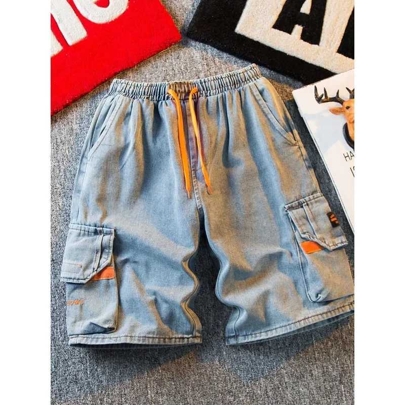 High Street Mens Summer Workwear Luxury Brand Jeans Baggy Loose Kpop Casual Denim Shorts Knee-Length Japanese Style Jeans MaleX240914