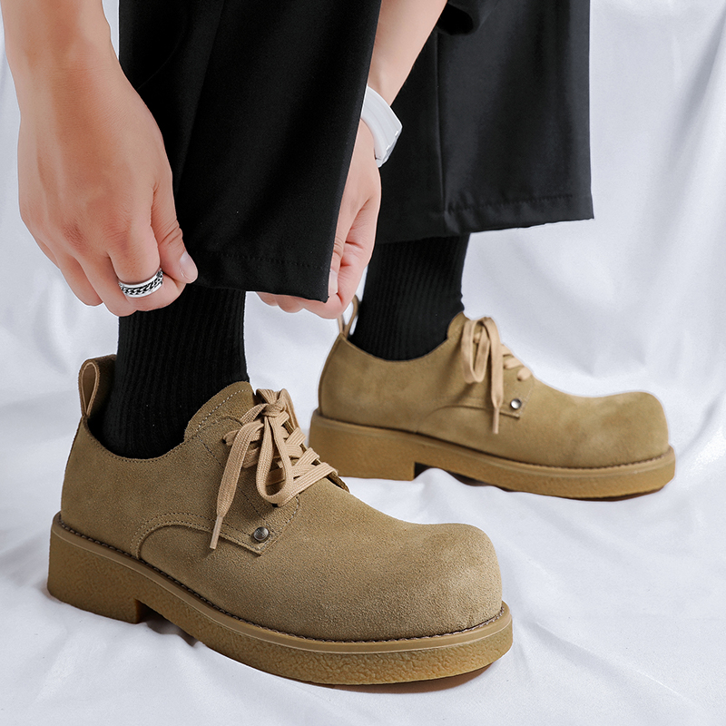 Men for 2024 Fashion Lace Up Leather Casual Shoes Spring and Autumn Round Toe Solid Platform Mid Heel Water Proof Loafers 582c Platm