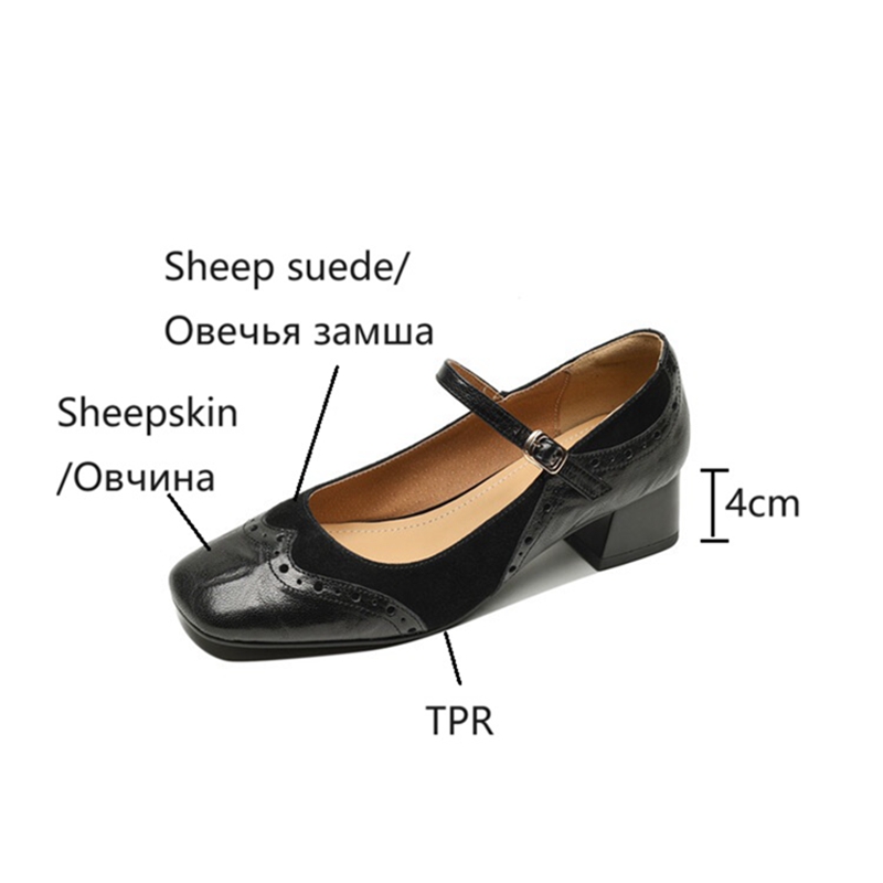 2025 new Pumps Spring/Autumn Square Toe Chunky Heel Sheep Suede Leather Shoes for Women Elegant High Heels Buckle Mary Janes febf s